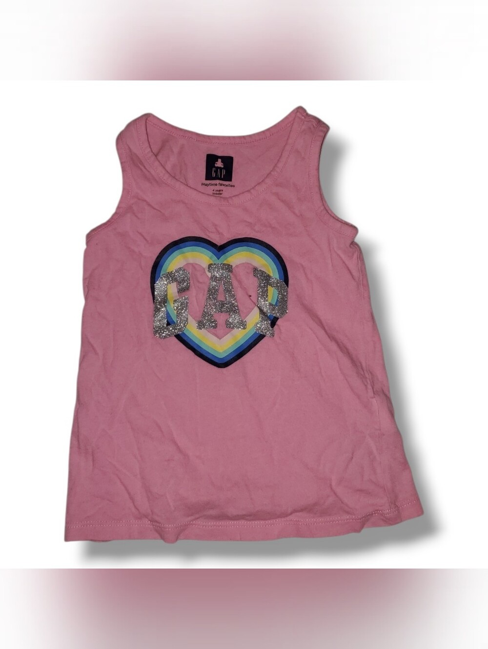GAP Girls' Pink Glitter Heart Tank Top